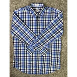 Peter Millar Shirt Men LG Blue BUFFALO Plaid Button Up Long Sleeve Pocket Casual